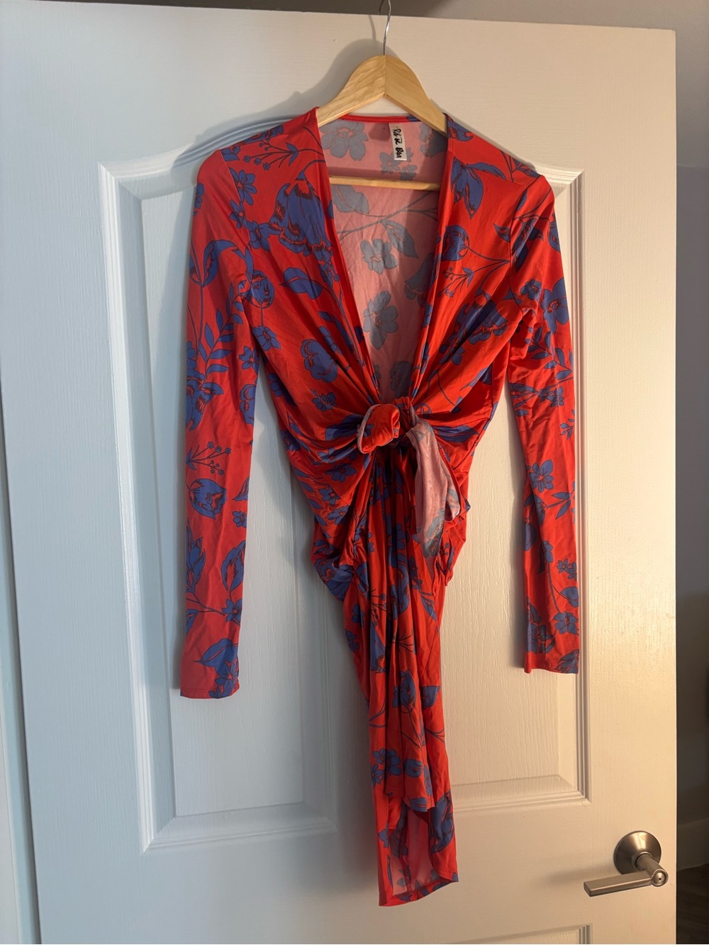 Rat & Boa Red Floral Tie-Front Long-Sleeve Sleep Top